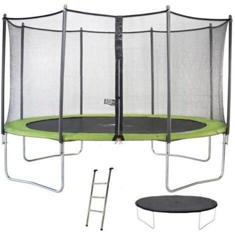 KANGUI Trampoline TWIN Ø 430cm - Vert - avec filet, échelle, couverture de protection