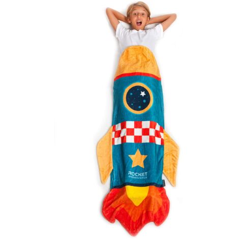 Kanguru Coperta bambini a coda, soffice plaid in pile a forma di Razzo per letto, divano, sacco a pelo rocket, Lunga 142cm idea per regalo Natale o Compleanno 4 5 6 7 8 9 10 11 12 anni