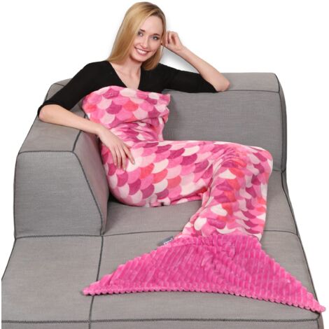 Kanguru Coperta coda da sirena, soffice plaid in pile per divano o letto, sacco a pelo per adulti, Lunga 200 cm, idea per regalo donna Natale o Compleanno, Lilla