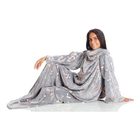 Kanguru Coperta con maniche Glow, soffice plaid in pile che si illumina al buio, Microfibra, con tasca centrale, 180x140cm, regalo donna, uomo, Hoodie per divano, letto, relax, Natale calda, soffice