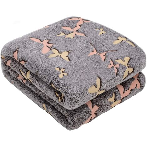 Kanguru, Plaid Pile, Grigio, Glow, singolo, si illumina al buio, Coperta divano microfibra, morbida divertente, Farfalle 130x150cm, Simpatico copriletto singolo bambina, idea regalo Natale Compleanno