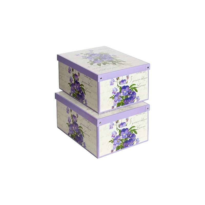 Image of Set 2 pezzi Scatole armadio in cartone, scatole per vestiti e biancheria, per cambio stagione, violette profumata 49x40xh24 cm. Scatole regalo con