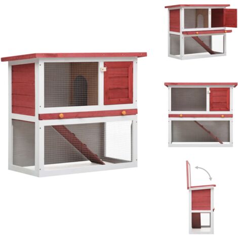 Kaninchenstall 1 Tür Rot Holz - Kaninchenhaus - Kaninchendrahtgehege - Tierheim - Kleintiere Unterkunft - Holzhaus