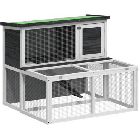 Kaninchenstall grau 102x90x84,5 cm aus massivem Kiefernholz