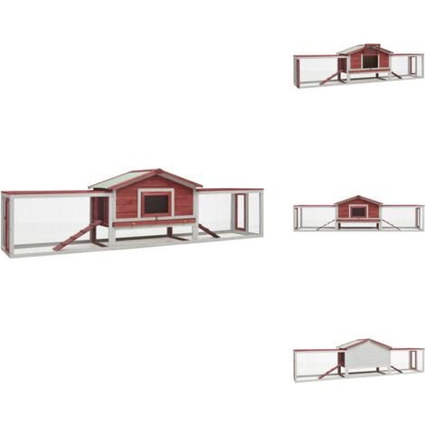 Kaninchenstall Rot 310x70x87 cm Kiefer & Tanne Massivholz - Kaninchenhaus - Kaninchengestell - Tiergehege - Outdoor Stall - Holzhaus