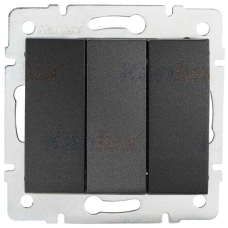 Kanlux – Interrupteur triple encastrable 71x71mm – 3 leviers – Graphite – Installation rapide avec connecteur à vis – Certifié CE IP20