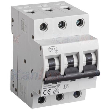 Kanlux KMB6 3-Pole Miniature Circuit Breaker for Three-Phase Lighting Circuits, DIN Rail TH35 Mount, Overload & Short-Circuit Protection, 23150, 2-Year Warranty