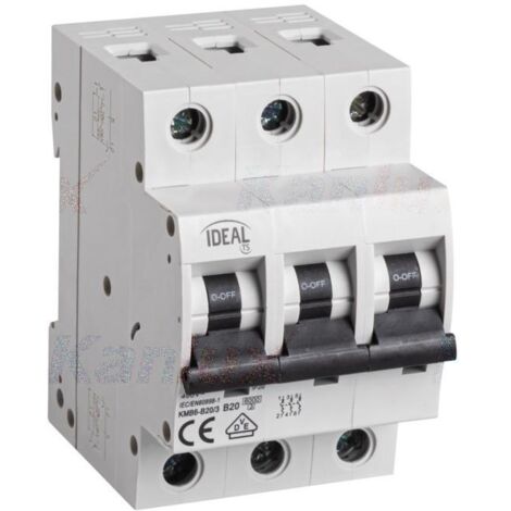 Kanlux KMB6 3-Pole Miniature Circuit Breaker MCB for DIN Rail TH35, Overload & Short-Circuit Protection for Lighting Circuits and Distribution Boards, 2-Year Warranty