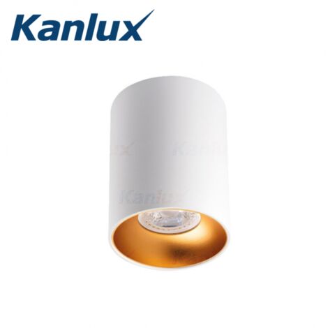 Kanlux – Plafonnier aluminium blanc/or GU10 25W IP20 – Fixation saillie – Ø85mm pour espaces résidentiels – Éclairage d'accentuation