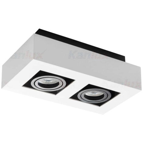 Kanlux – Plafonnier rectangulaire blanc – Aluminium – Orientable 65°/45° – 2xGU10 PAR16 – Installation saillie – Protection IP20