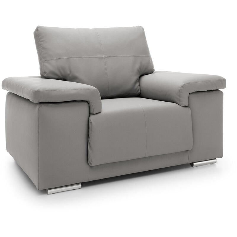Kansas Leather Armchair - Color Light Grey - Light Grey