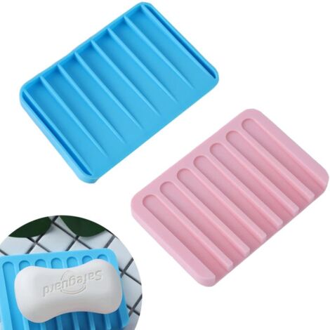 Kanyka Set of 2 Silicone Soap Dish with Drain, Soap Dish Soap Box, Colorful Soap Dish for Shower, Bathroom, Kitchen, for Kitchen Bathroom Sponge Soap.