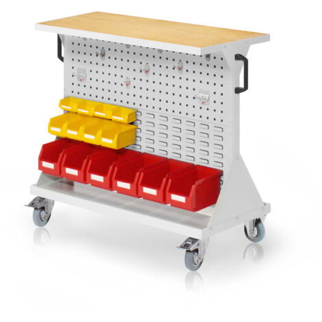 Kappes RasterMobil® Größe 2 - 1000x930x500mm - 2x Lochplatte 2x Schlitzplatte - Auflageboden aus Stahlblech inkl. Multiplexwerkbankplatte - lichtgrau