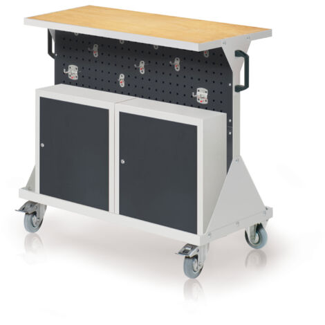 Kappes RasterMobil® Größe 2 - 1000x930x500mm - 4x Lochplatten - 2x Einhängeschrank - Auflageboden inkl. Multiplexwerkbankplatte - anthrazitgrau