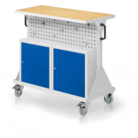 Kappes RasterMobil® Größe 2 - 1000x930x500mm - 4x Lochplatten - 2x Einhängeschrank - Auflageboden inkl. Multiplexwerkbankplatte - lichtgrau