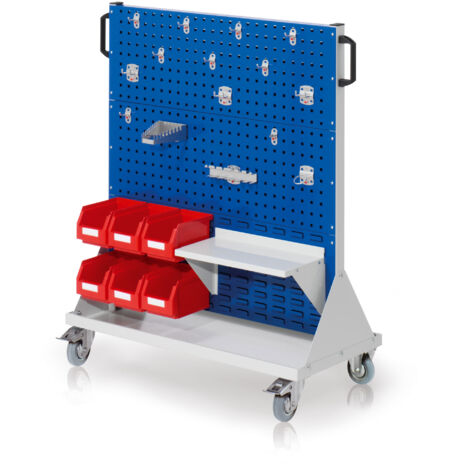 Kappes RasterMobil® mobiler Arbeitsplatzschrank Größe 3 1230x1000x500mm 4 Lochplatten 2 Schlitzplatten 28-teilig - enzianblau