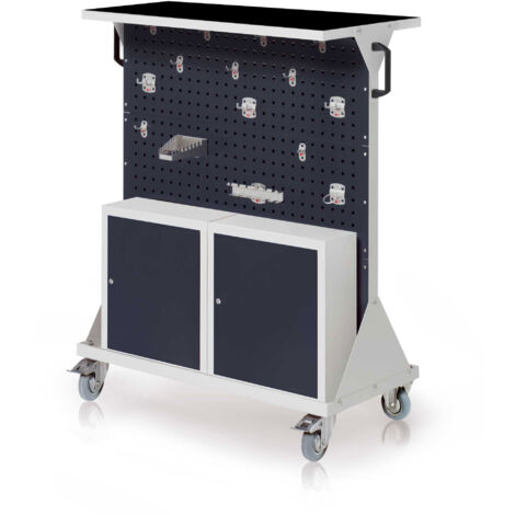 Kappes RasterMobil® mobiler Arbeitsplatzschrank Größe 3 1270x1000x500mm 24-teilig mit Auflageboden inkl. Riffelgummimatte und Einhängeschrank anthrazitgrau
