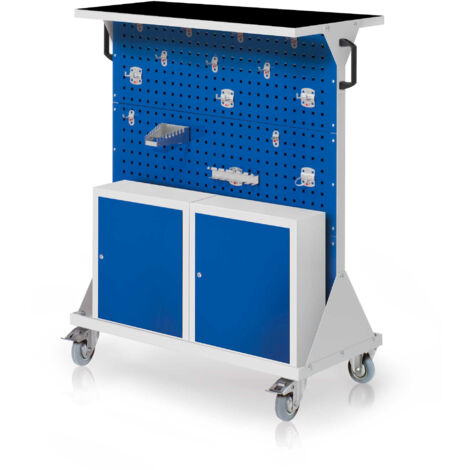 Kappes RasterMobil® mobiler Arbeitsplatzschrank Größe 3 1270x1000x500mm 24-teilig mit Auflageboden inkl. Riffelgummimatte und Einhängeschrank enzianblau