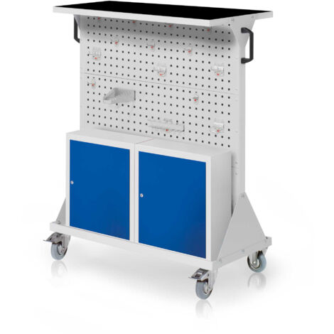 Kappes RasterMobil® mobiler Arbeitsplatzschrank Größe 3 1270x1000x500mm 24-teilig mit Auflageboden inkl. Riffelgummimatte und Einhängeschrank lichtgrau