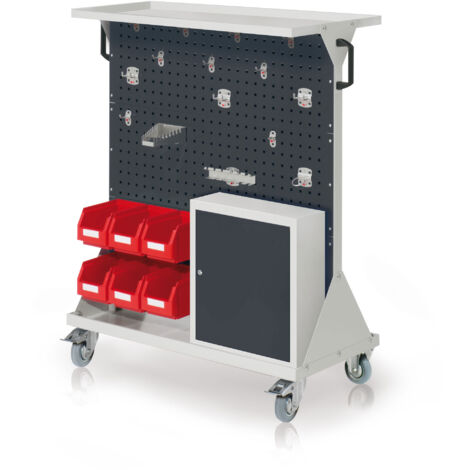 Kappes RasterMobil® mobiler Arbeitsplatzschrank Größe 3 1270x1000x500mm 29-teilig mit Auflageboden aus Stahlblech und Einhängeschrank anthrazitgrau