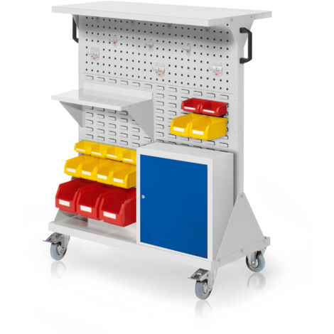 Kappes RasterMobil® mobiler Arbeitsplatzschrank Größe 3 1270x1000x500mm 34-teilig mit Ablageboden und Einhängeschrank lichtgrau