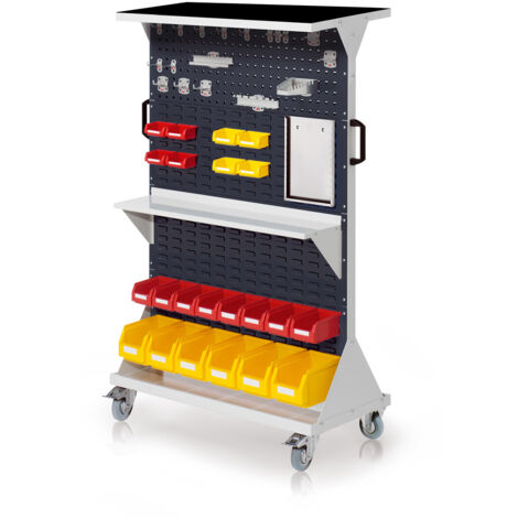 Kappes RasterMobil® mobiler Arbeitsplatzschrank Größe 4 1580x1000x500mm 2x Lochplatte 6x Schlitzplatte 47-teilig mit Auflageboden inkl. Riffelgummimatte anthrazitgrau