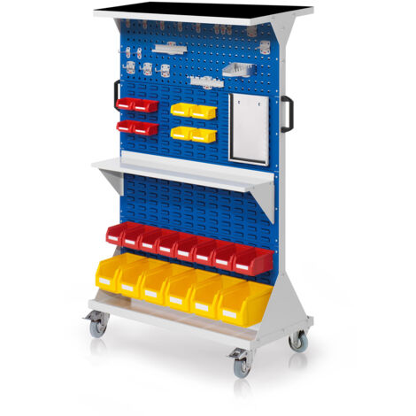 Kappes RasterMobil® mobiler Arbeitsplatzschrank Größe 4 1580x1000x500mm 2x Lochplatte 6x Schlitzplatte 47-teilig mit Auflageboden inkl. Riffelgummimatte enzianblau