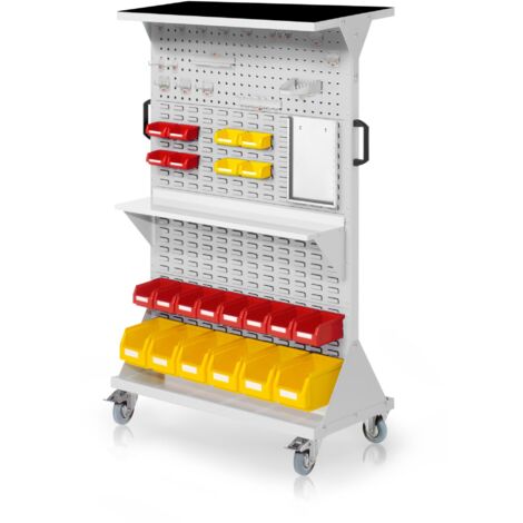 Kappes RasterMobil® mobiler Arbeitsplatzschrank Größe 4 1580x1000x500mm 2x Lochplatte 6x Schlitzplatte 47-teilig mit Auflageboden inkl. Riffelgummimatte lichtgrau