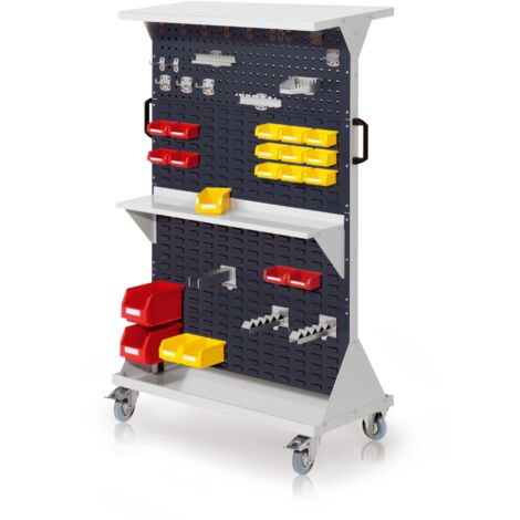 Kappes RasterMobil® mobiler Arbeitsplatzschrank Größe 4 1580x1000x500mm 2x Lochplatte 6x Schlitzplatte 51-teilig mit Ablageboden anthrazitgrau
