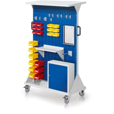 Kappes RasterMobil® mobiler Arbeitsplatzschrank Größe 4 1580x1000x500mm 2x Lochplatte 6x Schlitzplatte mit Ablageboden und Einhängeschrank 44-teilig lichtgrau