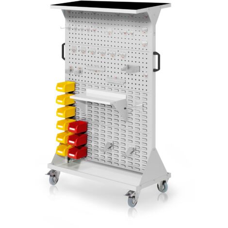 Kappes RasterMobil® mobiler Arbeitsplatzschrank Größe 4 1580x1000x500mm 4x Lochplatte 4x Schlitzplatte 50-teilig mit Auflageboden inkl. Riffelgummimatte lichtgrau