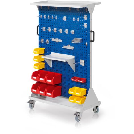 Kappes RasterMobil® mobiler Arbeitsplatzschrank Größe 4 1580x1000x500mm 4x Lochplatte 4x Schlitzplatte 54-teilig mit Auflageboden enzianblau