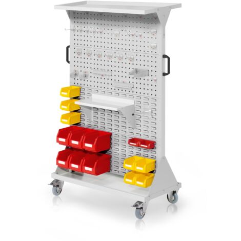 Kappes RasterMobil® mobiler Arbeitsplatzschrank Größe 4 1580x1000x500mm 4x Lochplatte 4x Schlitzplatte 54-teilig mit Auflageboden lichtgrau
