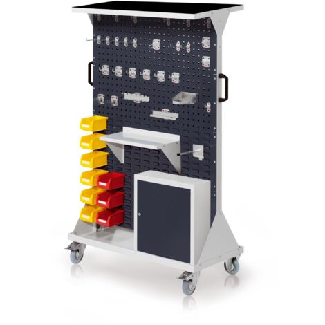 Kappes RasterMobil® mobiler Arbeitsplatzschrank Größe 4 1580x1000x500mm 4x Lochplatte 4x Schlitzplatte mit Auflageboden inkl. Riffelgummimatte und Einhängeschrank 49-teilig anthrazitgrau