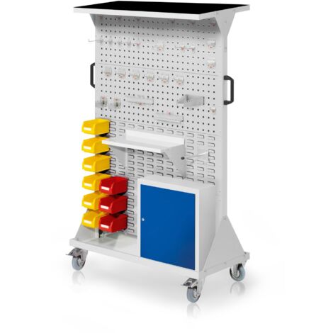 Kappes RasterMobil® mobiler Arbeitsplatzschrank Größe 4 1580x1000x500mm 4x Lochplatte 4x Schlitzplatte mit Auflageboden inkl. Riffelgummimatte und Einhängeschrank 49-teilig lichtgrau