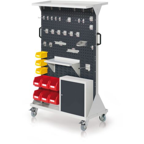 Kappes RasterMobil® mobiler Arbeitsplatzschrank Größe 4 1580x1000x500mm 4x Lochplatte 4x Schlitzplatte mit Auflageboden und Einhängeschrank 49-teilig anthrazitgrau