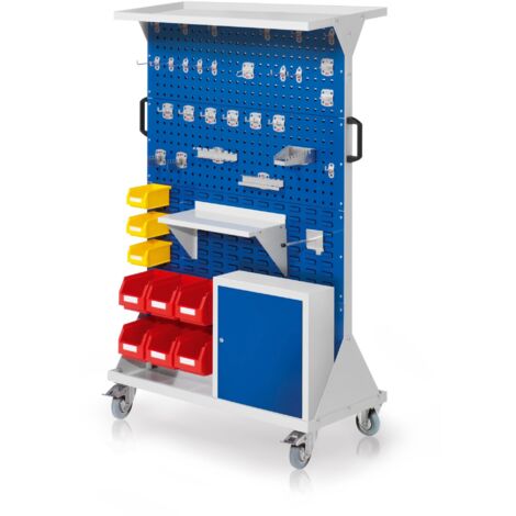 Kappes RasterMobil® mobiler Arbeitsplatzschrank Größe 4 1580x1000x500mm 4x Lochplatte 4x Schlitzplatte mit Auflageboden und Einhängeschrank 49-teilig enzianblau