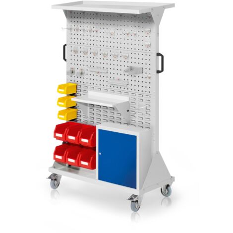 Kappes RasterMobil® mobiler Arbeitsplatzschrank Größe 4 1580x1000x500mm 4x Lochplatte 4x Schlitzplatte mit Auflageboden und Einhängeschrank 49-teilig lichtgrau