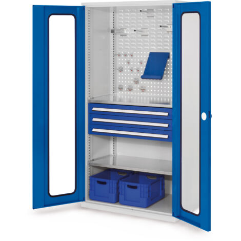 Kappes ®RasterPlan Schubladenschränke 1950x1000x600mm Sichtfenstertüren Modell 32 enzianblau