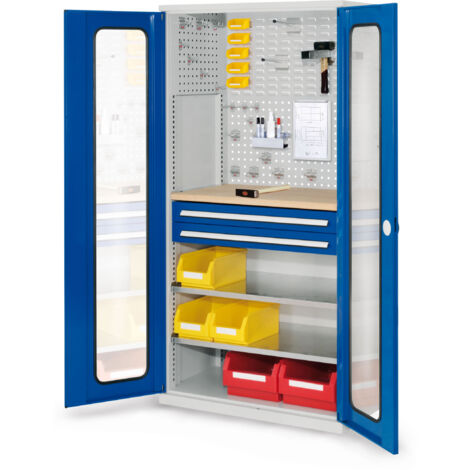 Kappes ®RasterPlan Schubladenschränke 1950x1000x600mm Sichtfenstertüren Modell 34 enzianblau