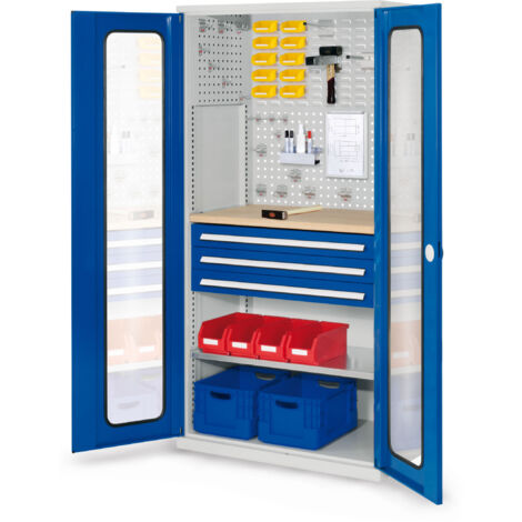 Kappes ®RasterPlan Schubladenschränke 1950x1000x600mm Sichtfenstertüren Modell 35 enzianblau