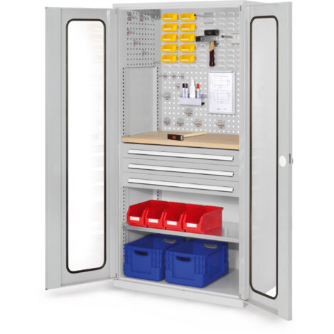 Kappes ®RasterPlan Schubladenschränke 1950x1000x600mm Sichtfenstertüren Modell 35 lichtgrau