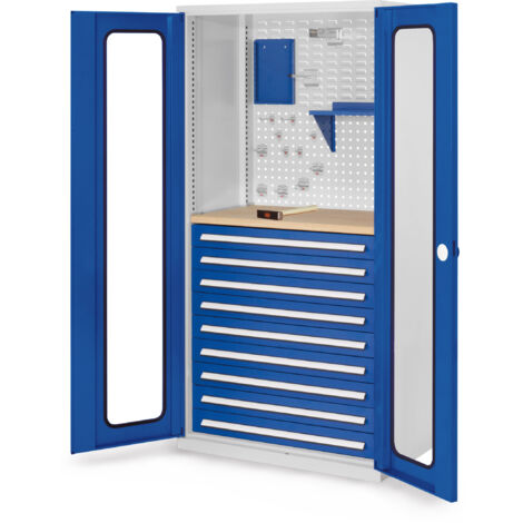 Kappes ®RasterPlan Schubladenschränke 1950x1000x600mm Sichtfenstertüren Modell 37 enzianblau