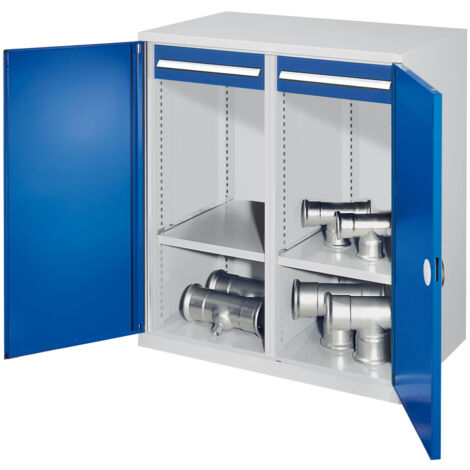 Kappes Schwerlast-Beistellschränke mit Mitteltrennwand 1110x1000x600mm Doppelwandtüren Modell 73 enzianblau