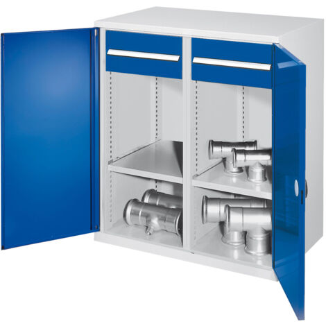 Kappes Schwerlast-Beistellschränke mit Mitteltrennwand 1110x1000x600mm Doppelwandtüren Modell 77 enzianblau