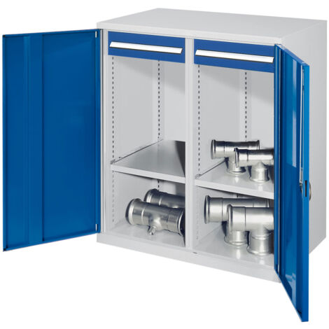 Kappes Schwerlast-Beistellschränke mit Mitteltrennwand 1110x1000x600mm Vollblechtüren Modell 73 enzianblau