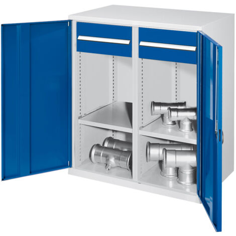 Kappes Schwerlast-Beistellschränke mit Mitteltrennwand 1110x1000x600mm Vollblechtüren Modell 77 enzianblau