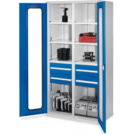 Kappes Schwerlastschränke mit Mitteltrennwand 1950x1000x600mm Sichtfenstertüren Modell 52 enzianblau