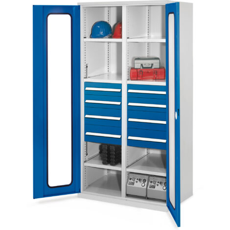 Kappes Schwerlastschränke mit Mitteltrennwand 1950x1000x600mm Sichtfenstertüren Modell 54 enzianblau