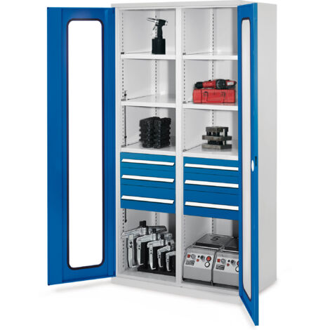 Kappes Schwerlastschränke mit Mitteltrennwand 1950x1000x600mm Sichtfenstertüren Modell 55 enzianblau